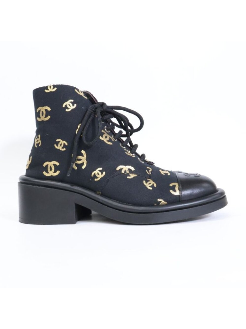 Chanel CC Logo Print Canvas Back Shearling Short Boots 36c - Picture 4 of 8